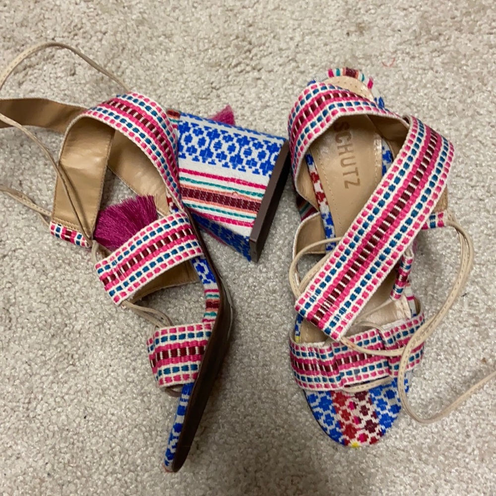 Schutz Emilen Embroidered Lace-Up Sandal